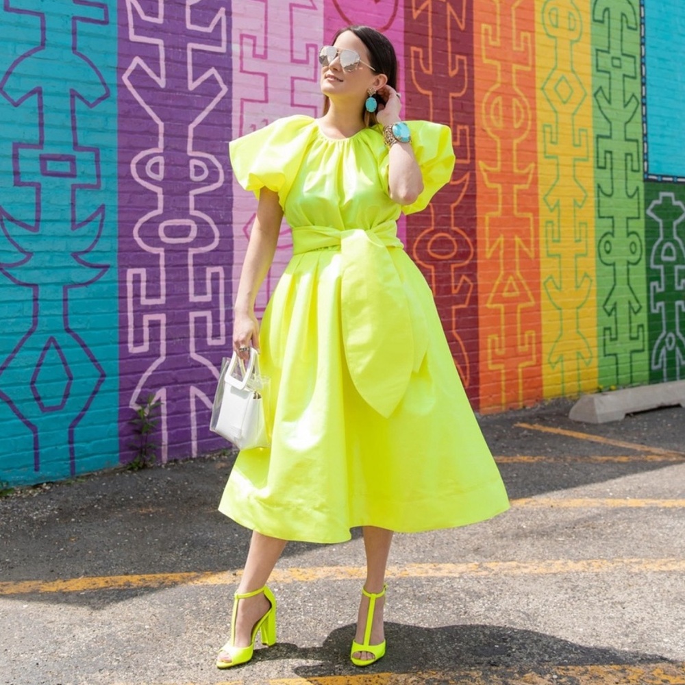 Christopher John Rogers Bright Yellow Midi Dress